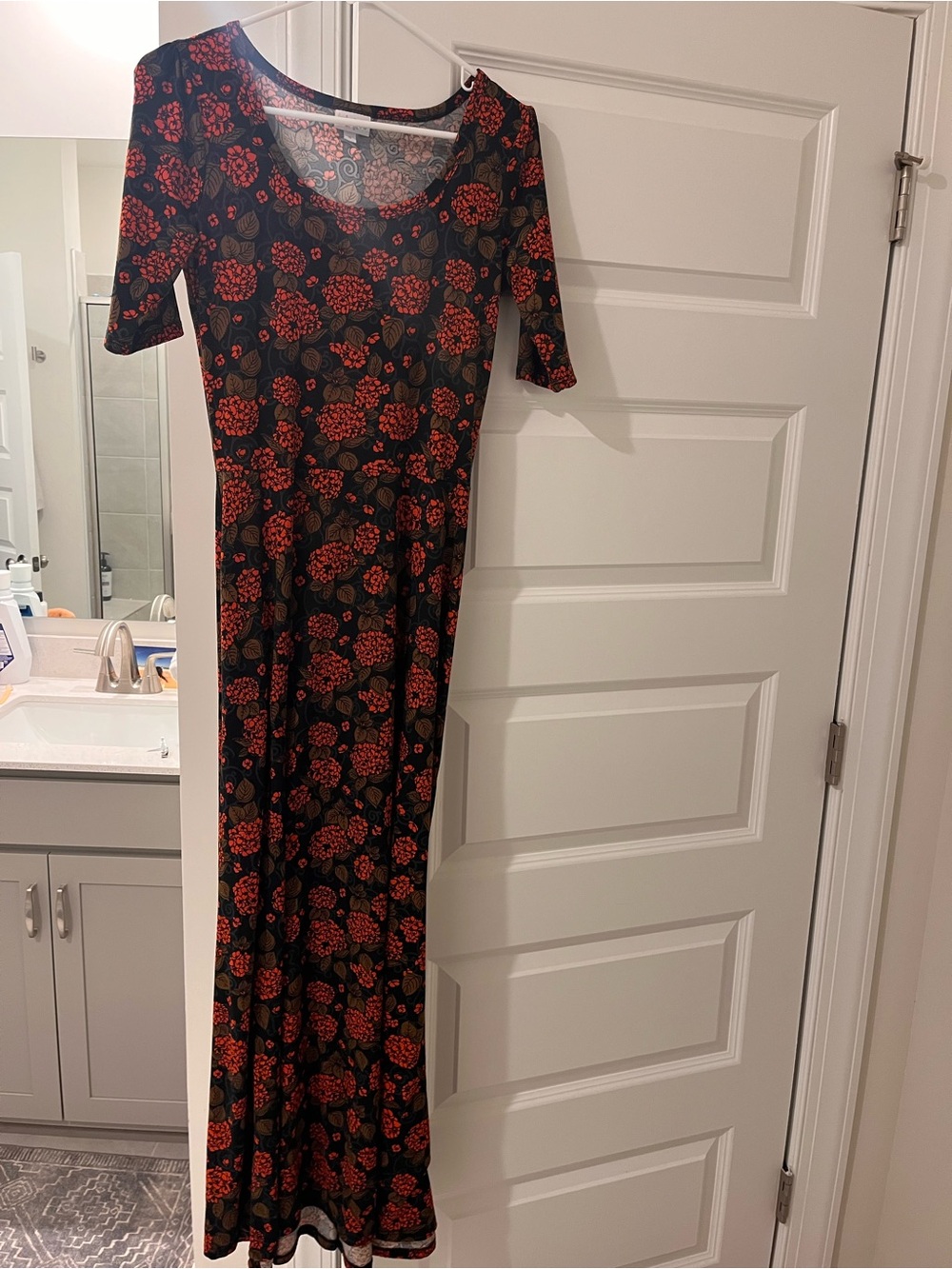 LuLaRoe Black Maxi Dress with Red Floral Print